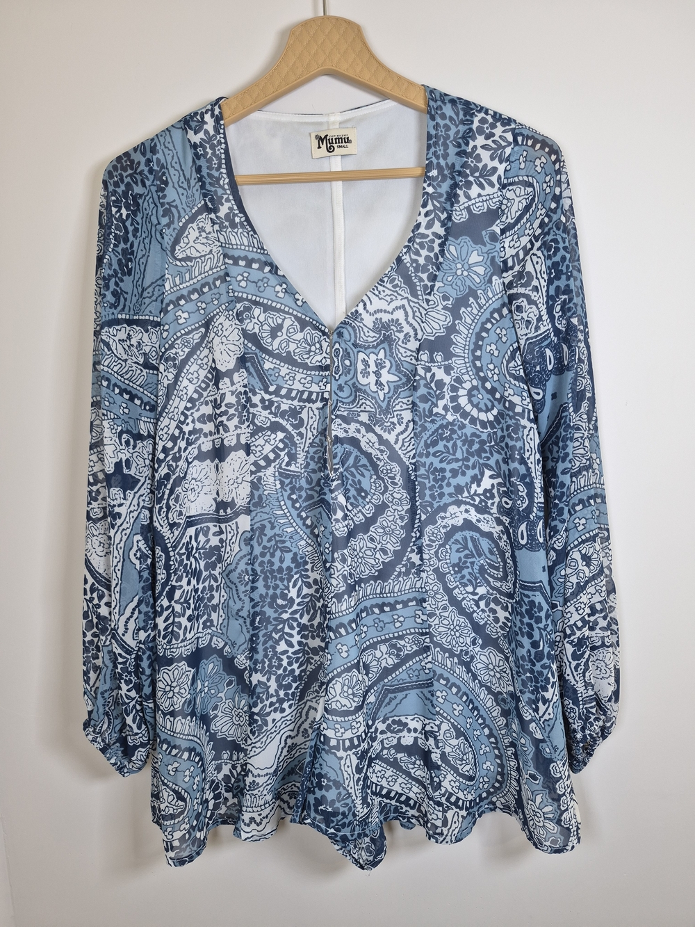 Show Me Your Mumu Blue Paisley V-Neck Tunic Bodysuit Top Size S